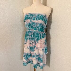 NWT Pink & Blue Tie Dye Strapless Ruffle Dress Size M – $79 Retail